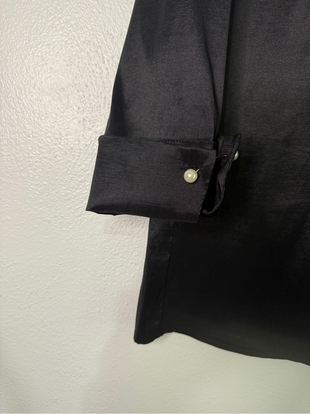 Preston & York Black Button-Accent Mini Dress with satin-like sheen. Sz M. - Picture 2 of 9